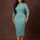 SC Plus Size V Neck Solid Color Slim Pencil Dress GMLF-3356