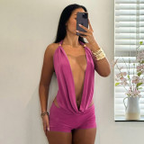 SC Solid Color Halterneck Tie Up Top Two Piece Shorts Set GDSF-D25ST560