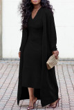 SC Solid-color Cape Coat+V-neck Dress Two Piece Set BGN-BN320