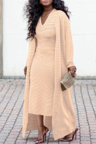 SC Solid-color Cape Coat+V-neck Dress Two Piece Set BGN-BN320