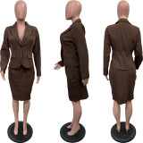 SC Plus Size Solid Color Long Sleeve Blazer Two Piece Skirts Set(Fabric Upgrade) BGN-BN359-1