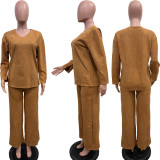 SC Plus Size Solid-Color Thickened Suede Two-Piece Pants Set BGN-BN318