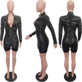 SC Solid Color Ruched Leather Romper BGN-BN277