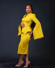 SC Plus Size Solid Color Wide-Sleeve V-Neck Midi Dress BGN-BN346