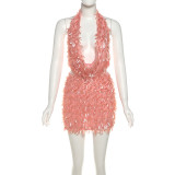 SC Halterneck V Neck Sexy Two Piece Skirts Set DLSF-K25S76192