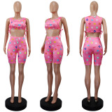 SC Sleeveless Print Tie Up Two Piece Shorts Set GWLS-LD201077