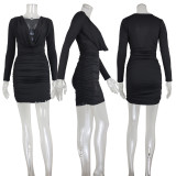 SC Deep V Neck Long Sleeve Mini Dress GWLS-202512