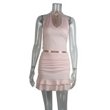 SC Halterneck Backless Tank Tops Two Piece Skirts Set GWLS-202501