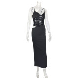 SC Solid Color Mesh Sling Maxi Dress GWLS-LD202508