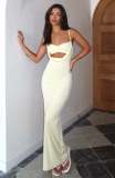 SC Sling Solid Color Hollow Out Ruched Maxi Dress GWLS-202502