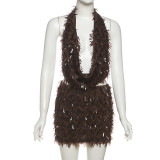 SC Halterneck V Neck Sexy Two Piece Skirts Set DLSF-K25S76192