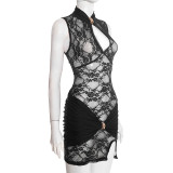 SC Lace Patchwork Hollow Out Mini Dress GDSF-D25DS575