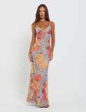 SC Mesh Print Slim Sling Maxi Dress GWLS-202406