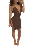 SC Plus Size Sexy Solid Color Sling Split Mini Dress GWLS-1702