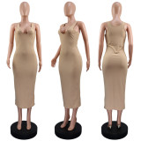 SC U Neck Sleeveless Solid Color Maxi Dress GWLS-LD201065