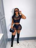 SC Sexy Mesh Short Sleeve Two Piece Shorts Set GWLS-LD201096