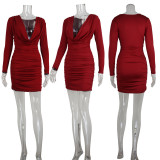 SC Deep V Neck Long Sleeve Mini Dress GWLS-202512