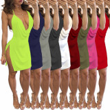 SC Plus Size Sexy Solid Color Sling Split Mini Dress GWLS-1702