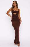 SC Sling Solid Color Hollow Out Ruched Maxi Dress GWLS-202502
