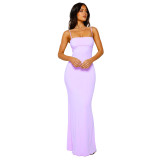 SC Sexy Sling Solid Color Backless Maxi Dress GWLS-202403