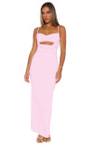 SC Sling Solid Color Hollow Out Ruched Maxi Dress GWLS-202502