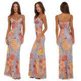 SC Mesh Print Slim Sling Maxi Dress GWLS-202406