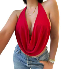 SC Deep V Neck Backless Sexy Tops GWLS-202408