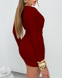 SC Deep V Neck Long Sleeve Mini Dress GWLS-202512