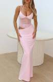 SC Solid Color Mesh Sling Maxi Dress GWLS-LD202508