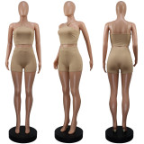 SC Cross Tie Up Solid Color Two Piece Shorts Set GWLS-LD201075