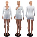 SC V Neck Solid Color Long Sleeve Romper GWLS-LD201019