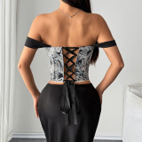 SC Retro Jacquard Wrap-Front Fishbone Camisole GOMN-71097