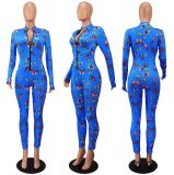 SC Butterfly Print Zipper Long Sleeve Jumpsuit GWLS-LD201031