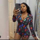 SC Dollar Print Letter Casual Loungewear Romper GWLS-LD201033