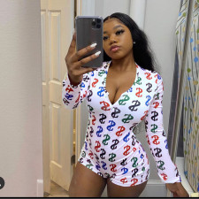 SC Dollar Print Letter Casual Loungewear Romper GWLS-LD201033