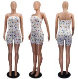 SC Cartoon Print Strapless Romper GWLS-LD201016