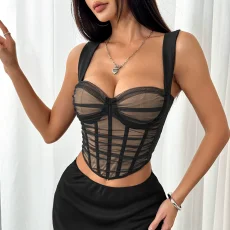 SC Mesh Patchwork Contrast Color Tank Top GOMN-71009