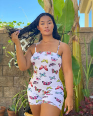 SC Plus Size Butterfly Print Backless Sling Romper GWLS-LD201025