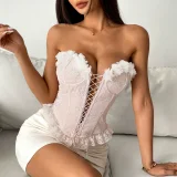 SC Lace Patchwork Tie Up Fishbone Tank Tops GOMN-70203