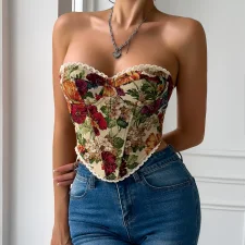 SC Floral Print Wrap Chest Lace-Up Bustier Tank Top GOMN-70112