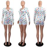 SC Dollar Print Letter Casual Loungewear Romper GWLS-LD201033