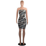SC Plus Size Camouflage Print Wrap Chest Midi Dress GWLS-LD0051
