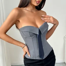 SC Wrap Chest Necktie Solid Color Tank Tops GOMN-70273