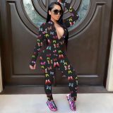 SC Butterfly Print Zipper Long Sleeve Jumpsuit GWLS-LD201031