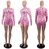 SC Dollar Print Letter Casual Loungewear Romper GWLS-LD201033