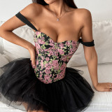 SC Print Tie Up Backless Sling Bandage Tank Top GOMN-71136