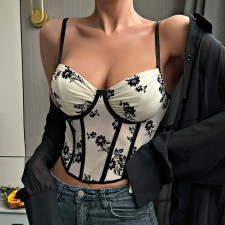 SC V Neck Print Sling Underwire Tank Top GOMN-K0186