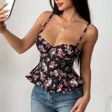 SC Floral Print Irregular Ruffled Backless Bustier Tank Tops GOMN-71027