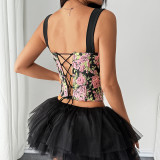 SC Print Tie Up Backless Sling Bandage Tank Top GOMN-71136
