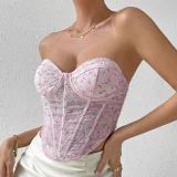 SC Mesh Print Underwire Fishbone Corset Tank Top GOMN-M60295